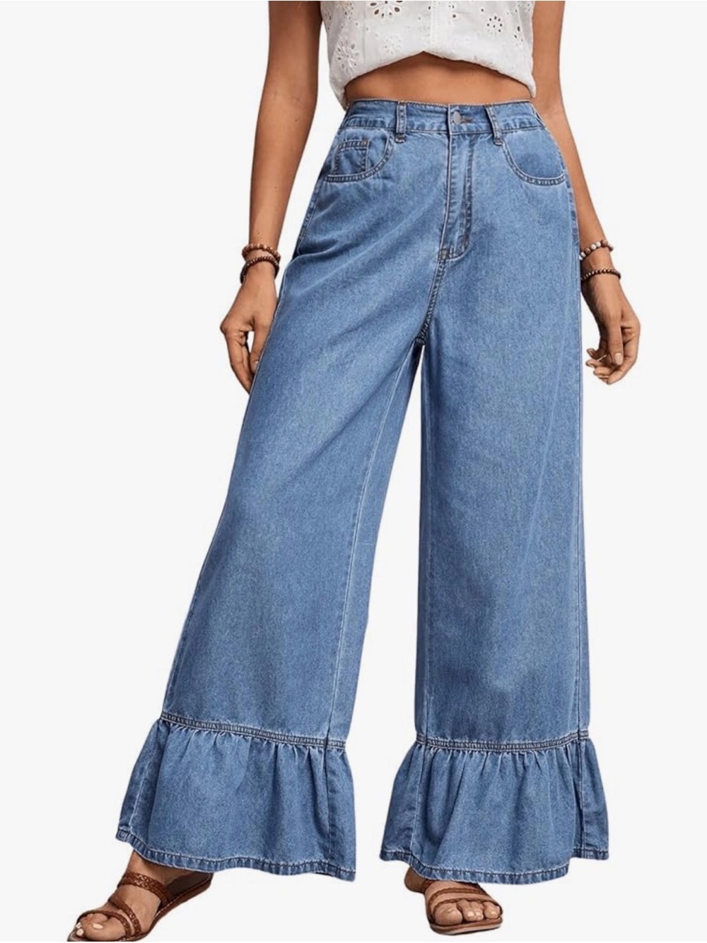 🩵  BOUTIQUE BRAND Wide Leg Ruffle Hem Jeans